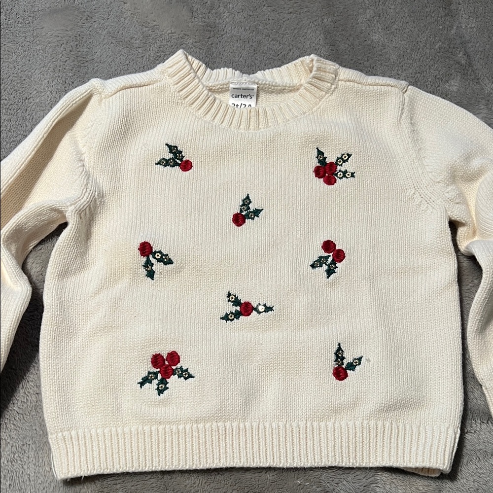 Carter's Cream Sweater with Red and Green Accents